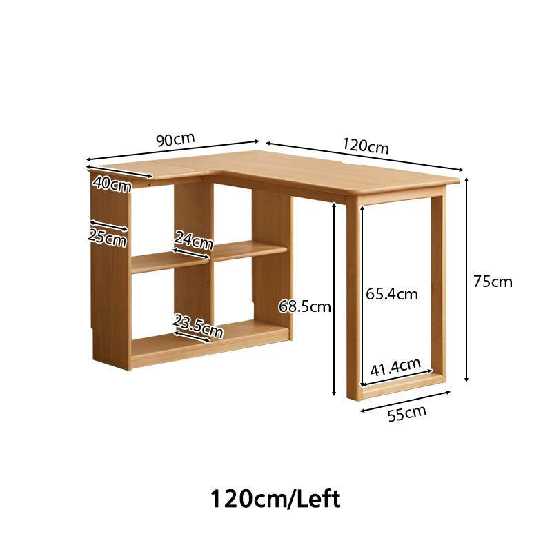 Nettie 1.2m/1.4m Solid Beech Wood Single Corner Storage Office Desk/Computer Table With Bookcase