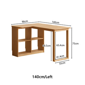 Nettie 1.2m/1.4m Solid Beech Wood Single Corner Storage Office Desk/Computer Table With Bookcase