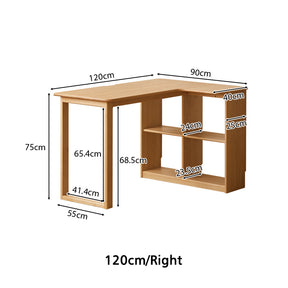 Nettie 1.2m/1.4m Solid Beech Wood Single Corner Storage Office Desk/Computer Table With Bookcase