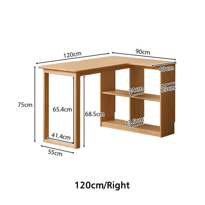 Nettie 1.2m/1.4m Solid Beech Wood Single Corner Storage Office Desk/Computer Table With Bookcase