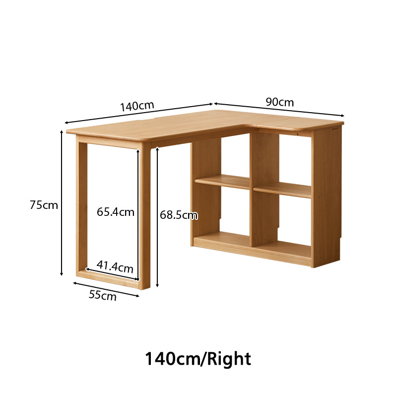 Nettie 1.2m/1.4m Solid Beech Wood Single Corner Storage Office Desk/Computer Table With Bookcase