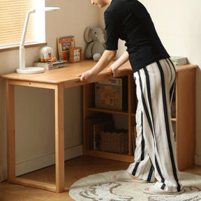 Nettie 1.2m/1.4m Solid Beech Wood Single Corner Storage Office Desk/Computer Table With Bookcase