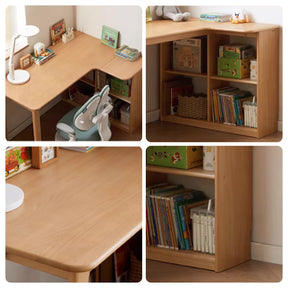 Nettie 1.2m/1.4m Solid Beech Wood Single Corner Storage Office Desk/Computer Table With Bookcase