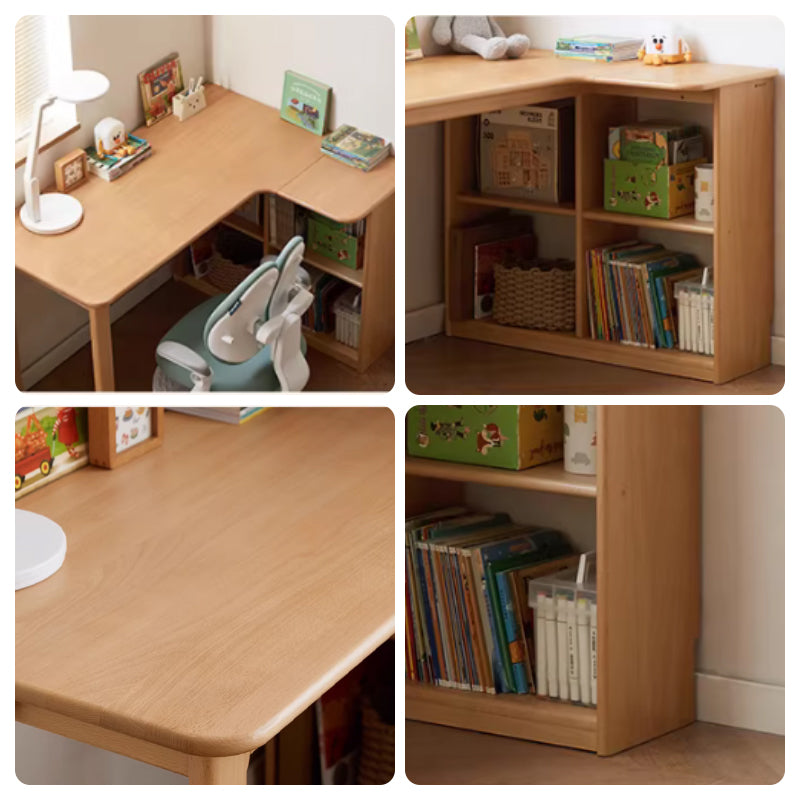 Nettie 1.2m/1.4m Solid Beech Wood Single Corner Storage Office Desk/Computer Table With Bookcase