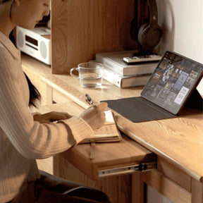 Nigel 120cm/140cm FAS-Graded Solid American Oak Wood Study Desk/Computer Table With Extendable Desktop For Home