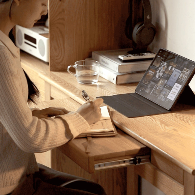 Nigel 120cm/140cm FAS-Graded Solid American Oak Wood Study Desk/Computer Table With Extendable Desktop For Home