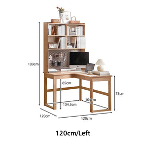 Neville 1.2m/1.4m/1.6m Fraxinus Mandshurica Wood Single Corner Storage Office Desk/Computer Table With Bookcase Storage