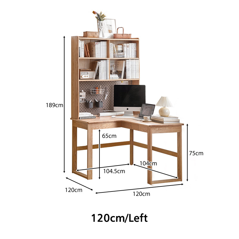 Neville 1.2m/1.4m/1.6m Fraxinus Mandshurica Wood Single Corner Storage Office Desk/Computer Table With Bookcase Storage