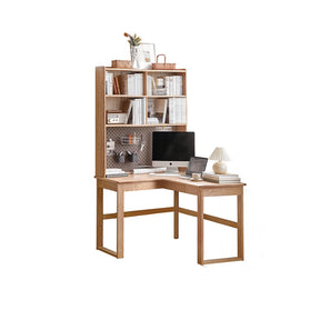 Neville 1.2m/1.4m/1.6m Fraxinus Mandshurica Wood Single Corner Storage Office Desk/Computer Table With Bookcase Storage