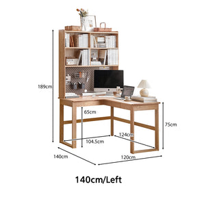 Neville 1.2m/1.4m/1.6m Fraxinus Mandshurica Wood Single Corner Storage Office Desk/Computer Table With Bookcase Storage