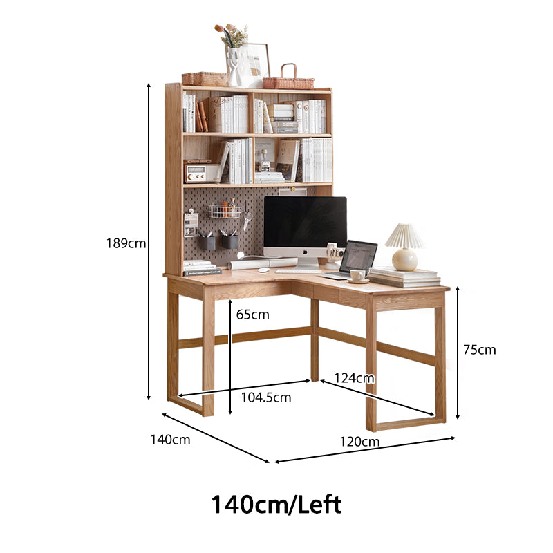 Neville 1.2m/1.4m/1.6m Fraxinus Mandshurica Wood Single Corner Storage Office Desk/Computer Table With Bookcase Storage
