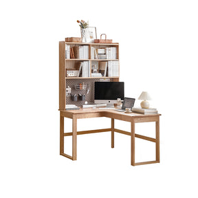 Neville 1.2m/1.4m/1.6m Fraxinus Mandshurica Wood Single Corner Storage Office Desk/Computer Table With Bookcase Storage