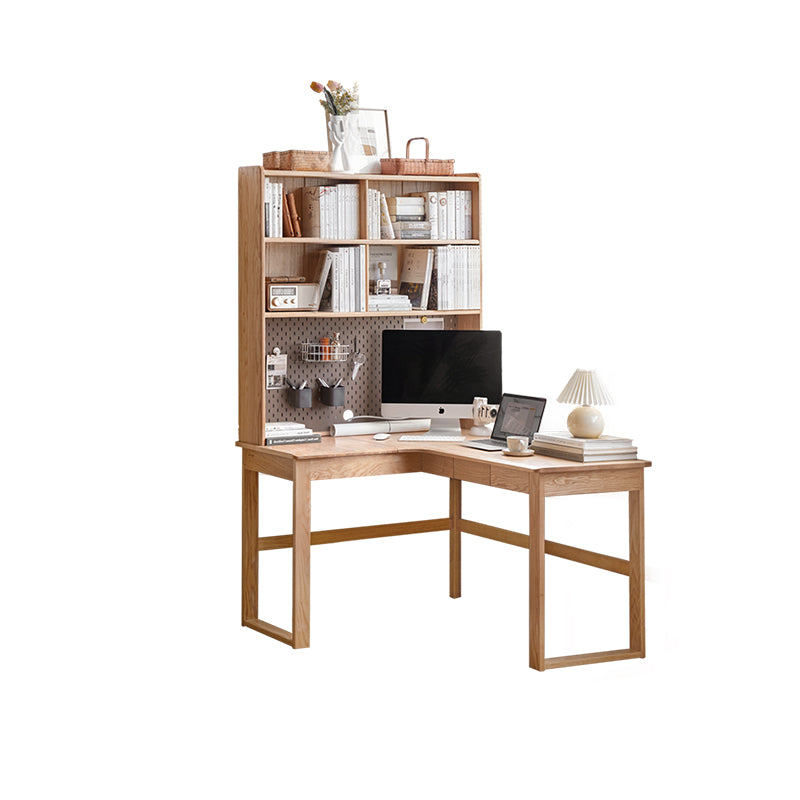 Neville 1.2m/1.4m/1.6m Fraxinus Mandshurica Wood Single Corner Storage Office Desk/Computer Table With Bookcase Storage