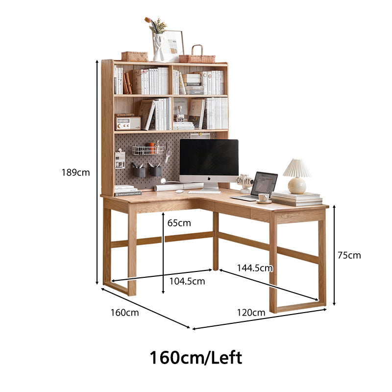 Neville 1.2m/1.4m/1.6m Fraxinus Mandshurica Wood Single Corner Storage Office Desk/Computer Table With Bookcase Storage