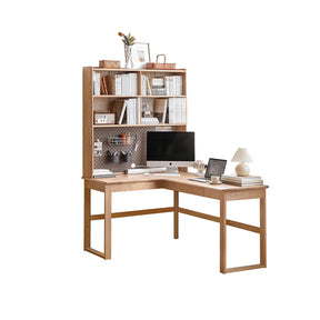 Neville 1.2m/1.4m/1.6m Fraxinus Mandshurica Wood Single Corner Storage Office Desk/Computer Table With Bookcase Storage