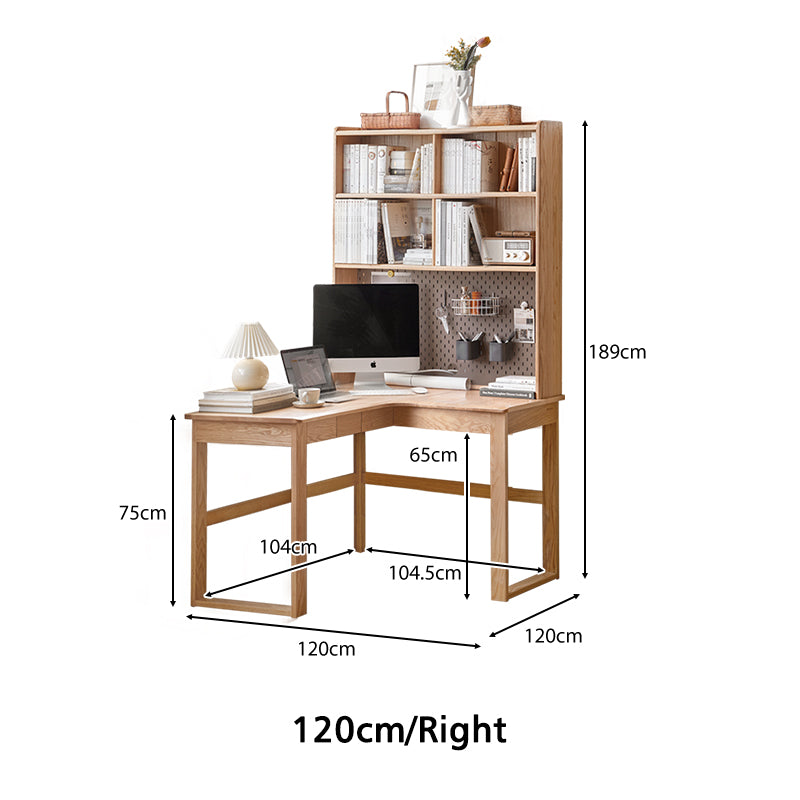 Neville 1.2m/1.4m/1.6m Fraxinus Mandshurica Wood Single Corner Storage Office Desk/Computer Table With Bookcase Storage