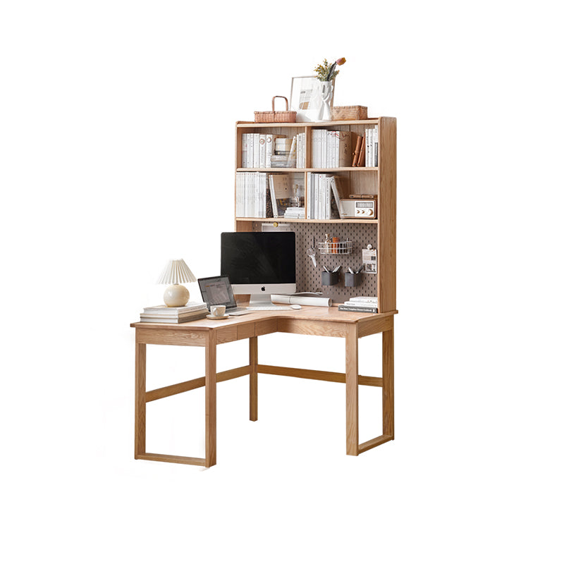 Neville 1.2m/1.4m/1.6m Fraxinus Mandshurica Wood Single Corner Storage Office Desk/Computer Table With Bookcase Storage