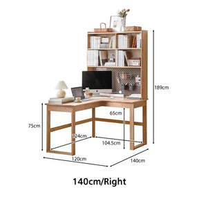 Neville 1.2m/1.4m/1.6m Fraxinus Mandshurica Wood Single Corner Storage Office Desk/Computer Table With Bookcase Storage
