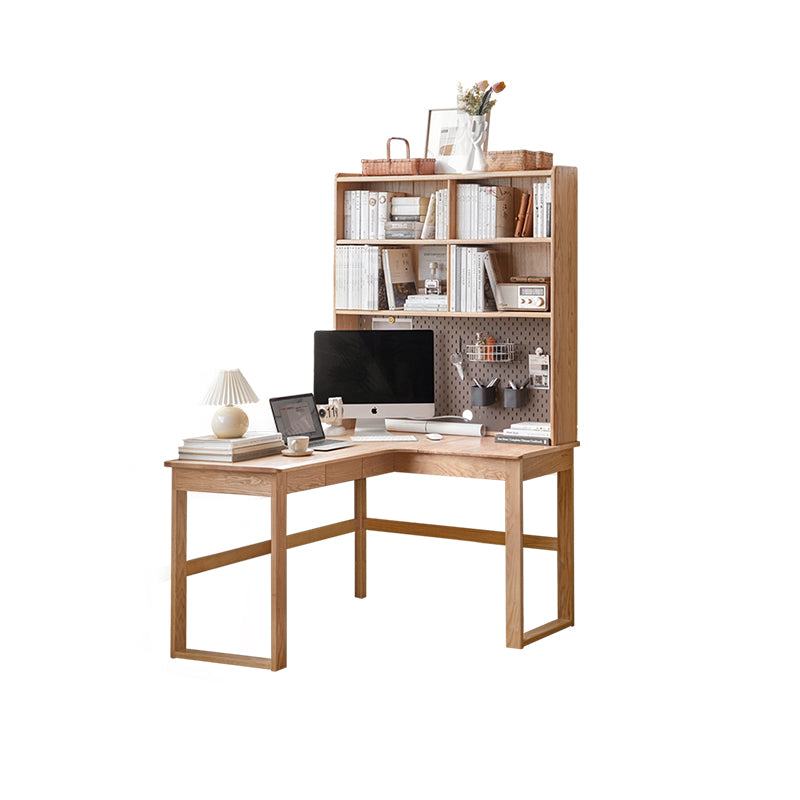 Neville 1.2m/1.4m/1.6m Fraxinus Mandshurica Wood Single Corner Storage Office Desk/Computer Table With Bookcase Storage