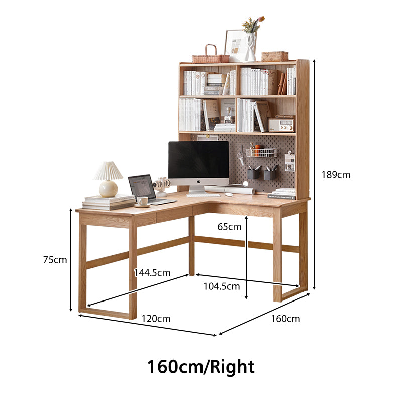 Neville 1.2m/1.4m/1.6m Fraxinus Mandshurica Wood Single Corner Storage Office Desk/Computer Table With Bookcase Storage