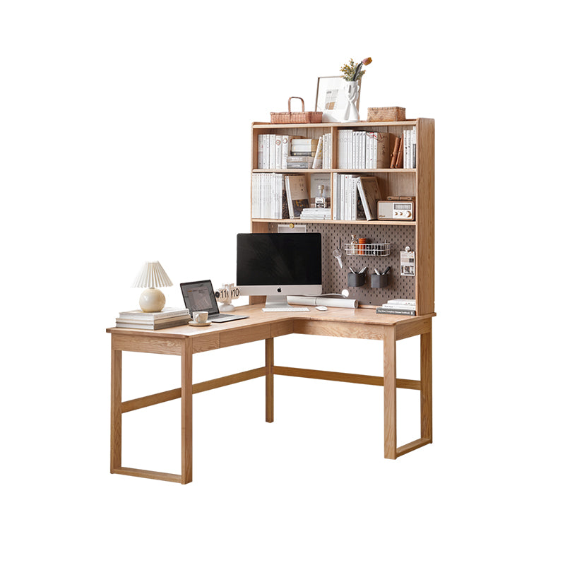 Neville 1.2m/1.4m/1.6m Fraxinus Mandshurica Wood Single Corner Storage Office Desk/Computer Table With Bookcase Storage