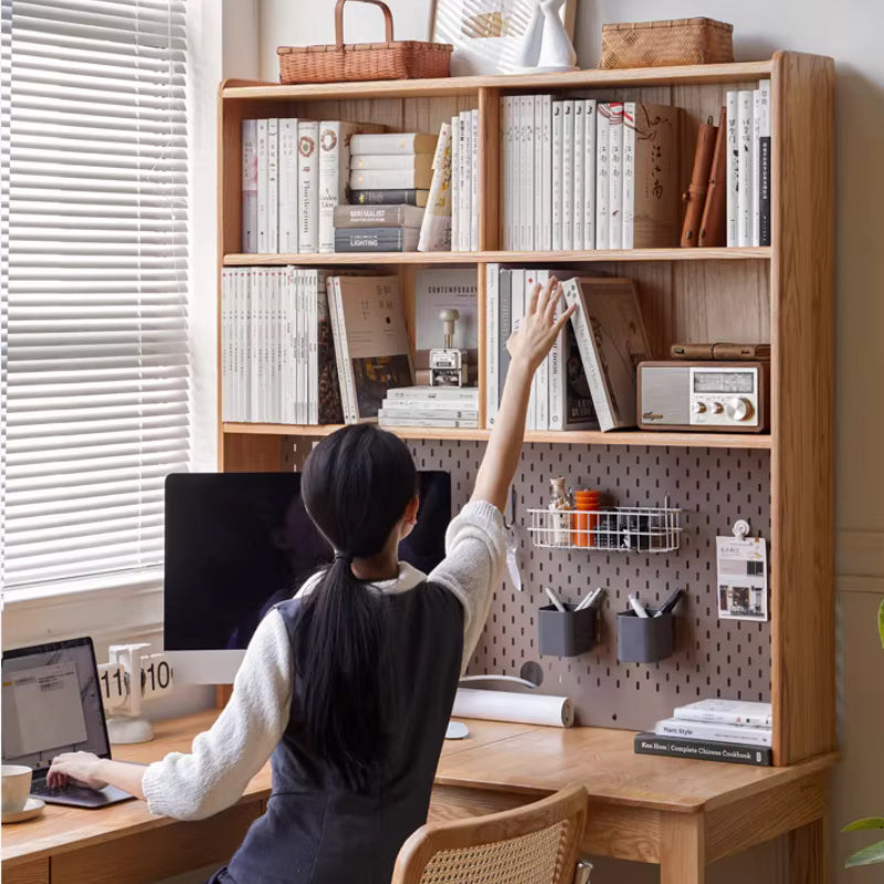 Neville 1.2m/1.4m/1.6m Fraxinus Mandshurica Wood Single Corner Storage Office Desk/Computer Table With Bookcase Storage
