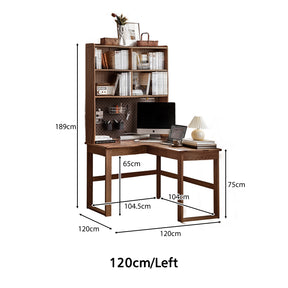 Neville 1.2m/1.4m/1.6m Fraxinus Mandshurica Wood Single Corner Storage Office Desk/Computer Table With Bookcase Storage