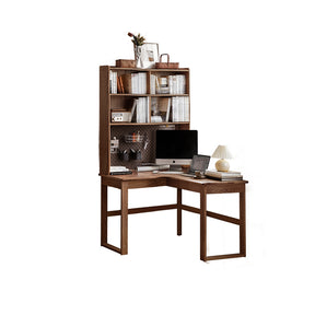 Neville 1.2m/1.4m/1.6m Fraxinus Mandshurica Wood Single Corner Storage Office Desk/Computer Table With Bookcase Storage