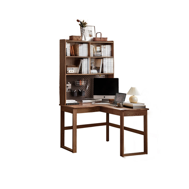 Neville 1.2m/1.4m/1.6m Fraxinus Mandshurica Wood Single Corner Storage Office Desk/Computer Table With Bookcase Storage
