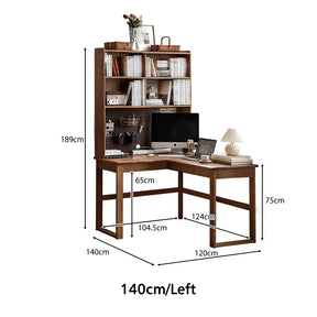 Neville 1.2m/1.4m/1.6m Fraxinus Mandshurica Wood Single Corner Storage Office Desk/Computer Table With Bookcase Storage