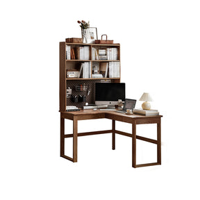 Neville 1.2m/1.4m/1.6m Fraxinus Mandshurica Wood Single Corner Storage Office Desk/Computer Table With Bookcase Storage