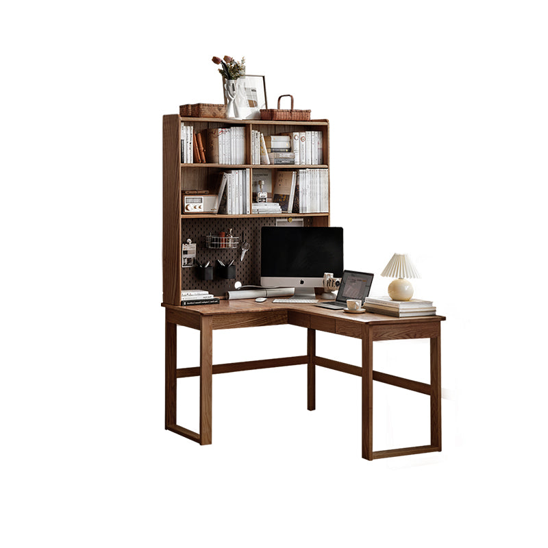 Neville 1.2m/1.4m/1.6m Fraxinus Mandshurica Wood Single Corner Storage Office Desk/Computer Table With Bookcase Storage