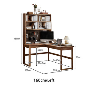 Neville 1.2m/1.4m/1.6m Fraxinus Mandshurica Wood Single Corner Storage Office Desk/Computer Table With Bookcase Storage