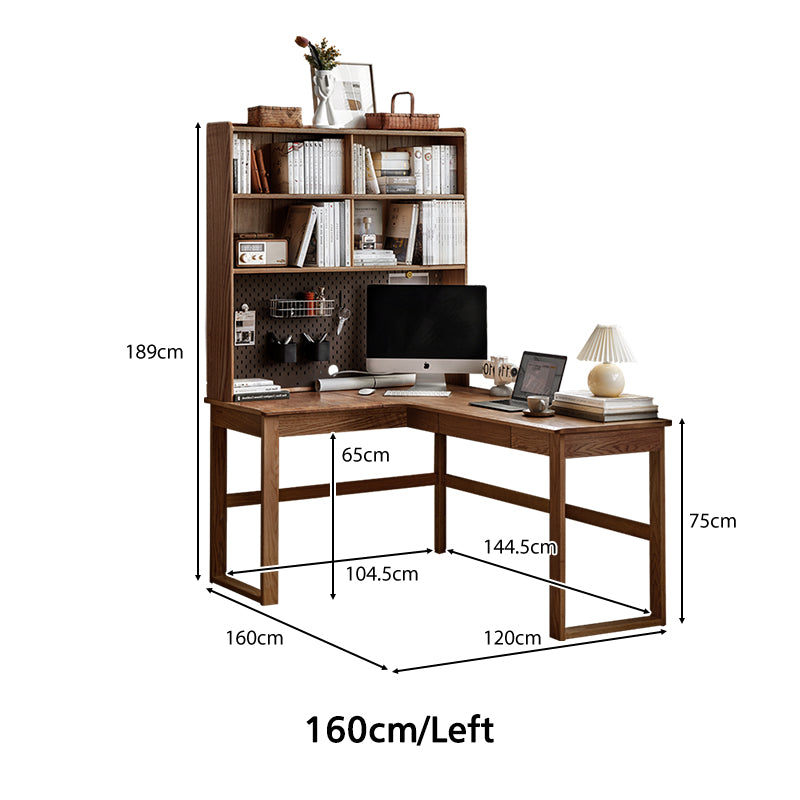 Neville 1.2m/1.4m/1.6m Fraxinus Mandshurica Wood Single Corner Storage Office Desk/Computer Table With Bookcase Storage
