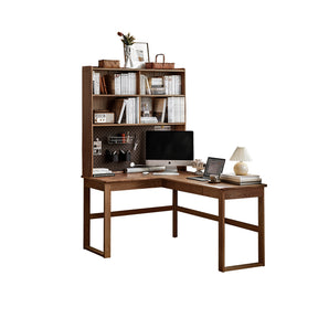 Neville 1.2m/1.4m/1.6m Fraxinus Mandshurica Wood Single Corner Storage Office Desk/Computer Table With Bookcase Storage