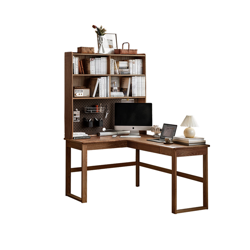 Neville 1.2m/1.4m/1.6m Fraxinus Mandshurica Wood Single Corner Storage Office Desk/Computer Table With Bookcase Storage