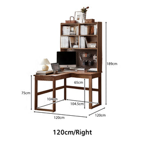 Neville 1.2m/1.4m/1.6m Fraxinus Mandshurica Wood Single Corner Storage Office Desk/Computer Table With Bookcase Storage