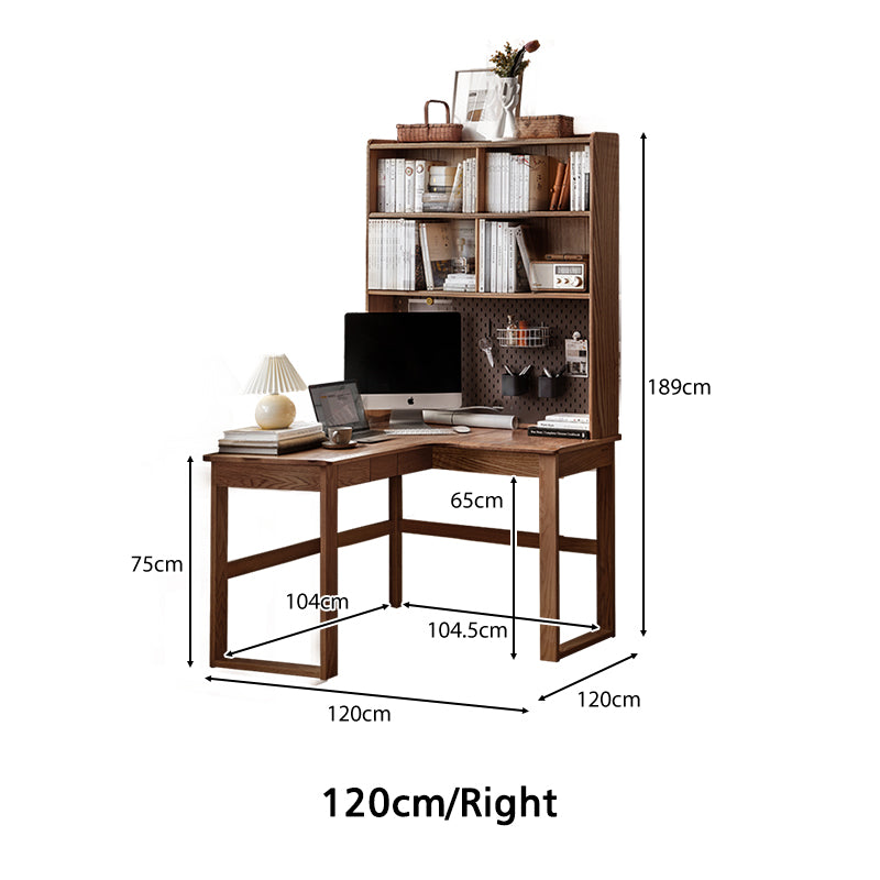 Neville 1.2m/1.4m/1.6m Fraxinus Mandshurica Wood Single Corner Storage Office Desk/Computer Table With Bookcase Storage