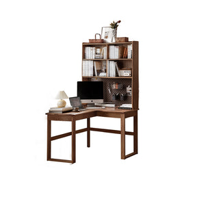 Neville 1.2m/1.4m/1.6m Fraxinus Mandshurica Wood Single Corner Storage Office Desk/Computer Table With Bookcase Storage