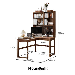 Neville 1.2m/1.4m/1.6m Fraxinus Mandshurica Wood Single Corner Storage Office Desk/Computer Table With Bookcase Storage