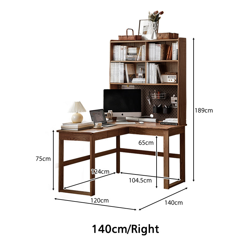 Neville 1.2m/1.4m/1.6m Fraxinus Mandshurica Wood Single Corner Storage Office Desk/Computer Table With Bookcase Storage