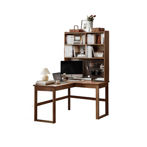 Neville 1.2m/1.4m/1.6m Fraxinus Mandshurica Wood Single Corner Storage Office Desk/Computer Table With Bookcase Storage