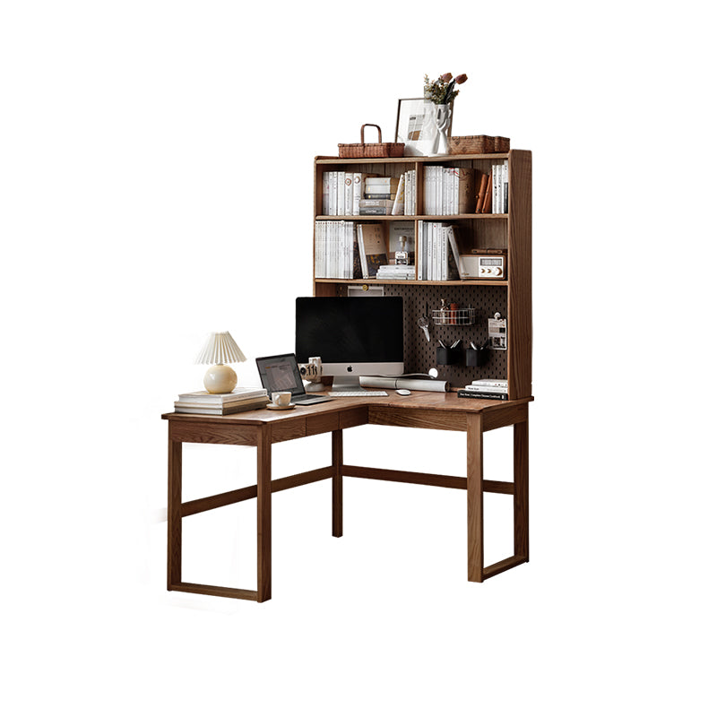 Neville 1.2m/1.4m/1.6m Fraxinus Mandshurica Wood Single Corner Storage Office Desk/Computer Table With Bookcase Storage