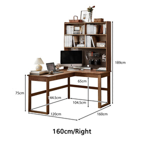 Neville 1.2m/1.4m/1.6m Fraxinus Mandshurica Wood Single Corner Storage Office Desk/Computer Table With Bookcase Storage