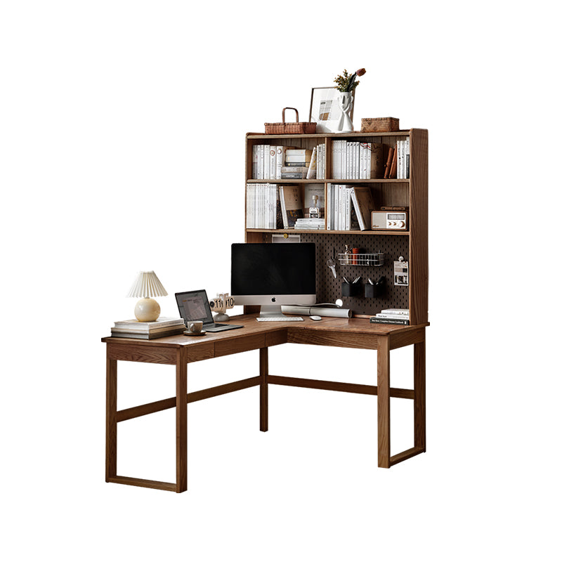 Neville 1.2m/1.4m/1.6m Fraxinus Mandshurica Wood Single Corner Storage Office Desk/Computer Table With Bookcase Storage