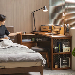 Nolan 1.2m/1.4m FAS-Graded Solid American Oak Wood Single Corner Storage Office Desk/Computer Table With Bookcase