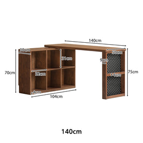 Nolan 120cm/140cm FAS-Graded Solid American Oak Wood Single Corner Storage Office Desk/Computer Table With Bookcase/Storage