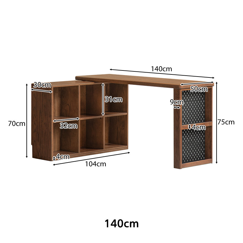 Nolan 120cm/140cm FAS-Graded Solid American Oak Wood Single Corner Storage Office Desk/Computer Table With Bookcase/Storage