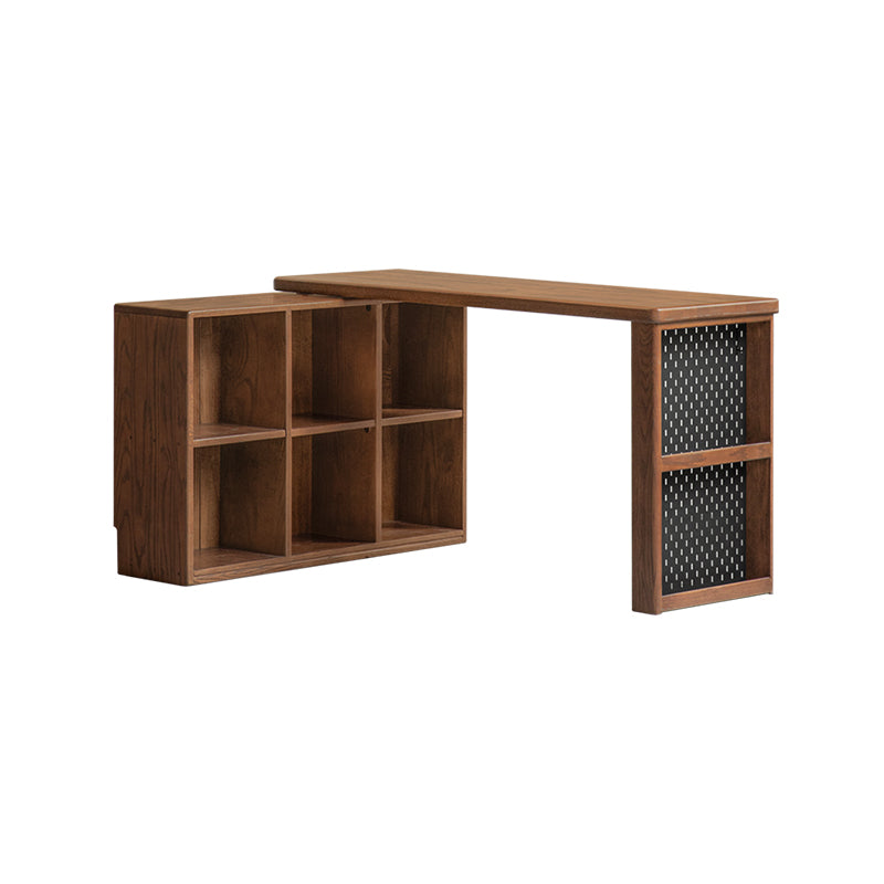 Nolan 120cm/140cm FAS-Graded Solid American Oak Wood Single Corner Storage Office Desk/Computer Table With Bookcase/Storage