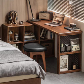 Nolan 120cm/140cm FAS-Graded Solid American Oak Wood Single Corner Storage Office Desk/Computer Table With Bookcase/Storage